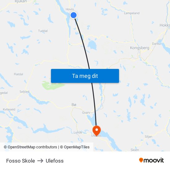 Fosso Skole to Ulefoss map