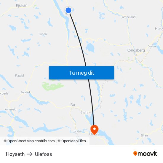 Høyseth to Ulefoss map