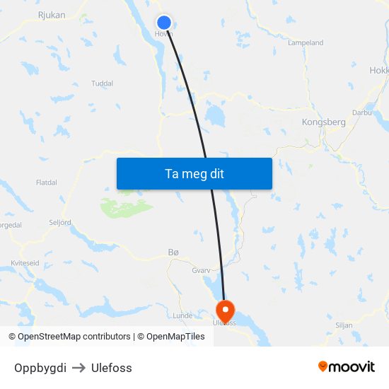 Oppbygdi to Ulefoss map