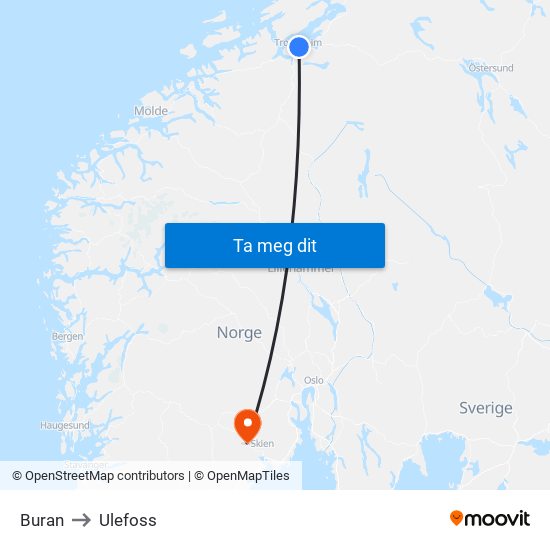 Buran to Ulefoss map