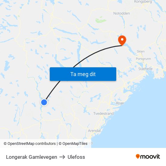 Longerak Gamlevegen to Ulefoss map