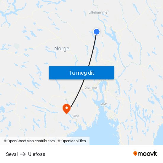 Seval to Ulefoss map