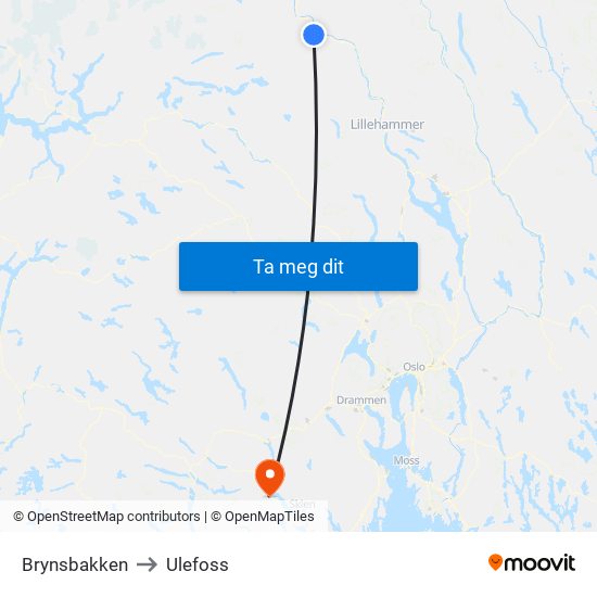 Brynsbakken to Ulefoss map