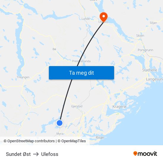 Sundet Øst to Ulefoss map