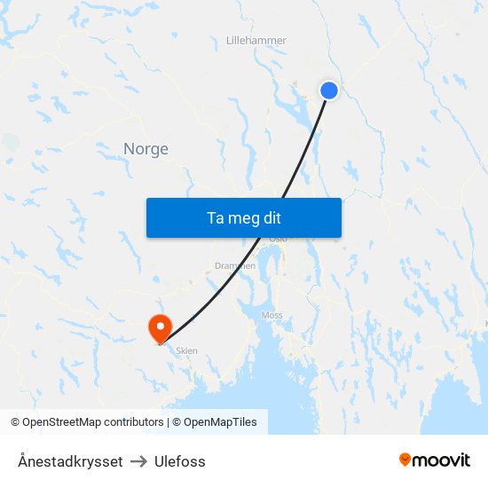 Ånestadkrysset to Ulefoss map