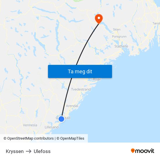 Kryssen to Ulefoss map