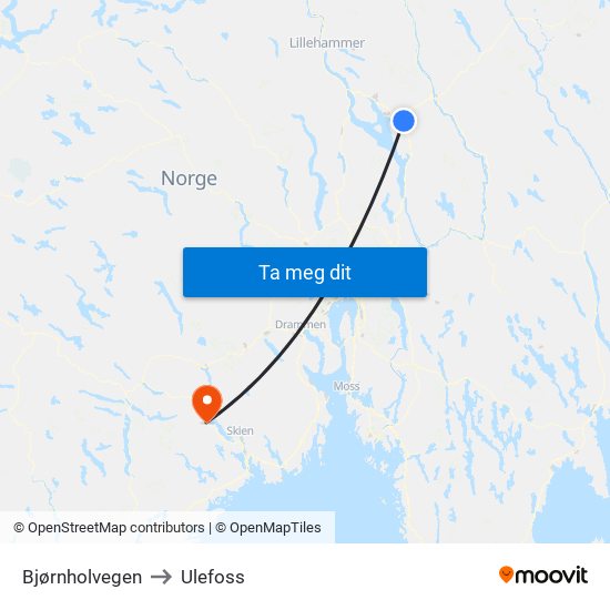 Bjørnholvegen to Ulefoss map