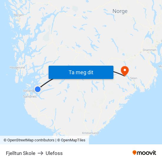 Fjelltun Skole to Ulefoss map