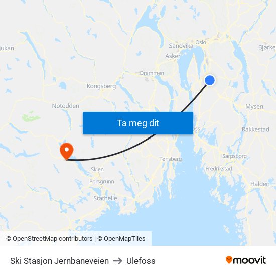 Ski Stasjon Jernbaneveien to Ulefoss map