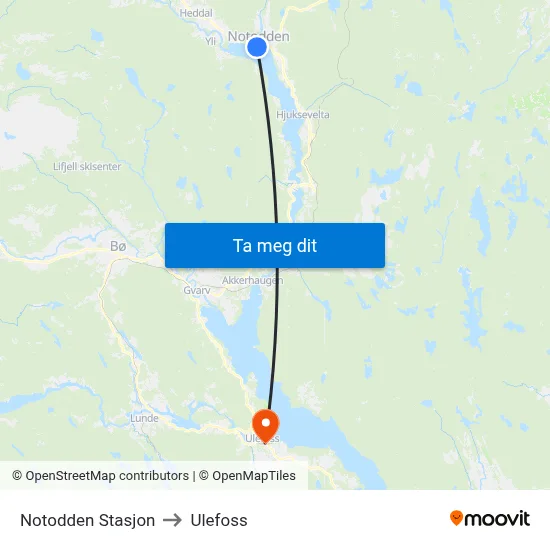Notodden Stasjon to Ulefoss map