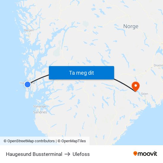 Haugesund Bussterminal to Ulefoss map