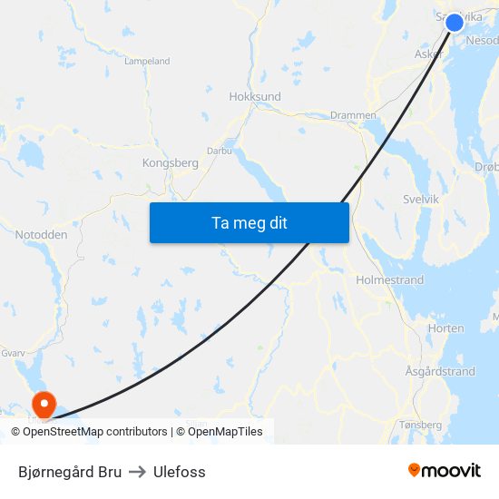 Bjørnegård Bru to Ulefoss map