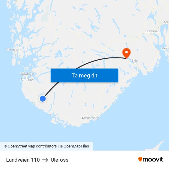 Lundveien 110 to Ulefoss map