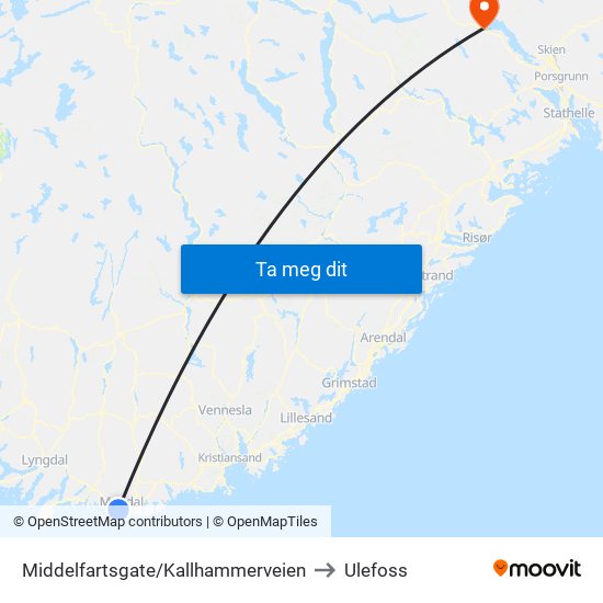 Middelfartsgate/Kallhammerveien to Ulefoss map