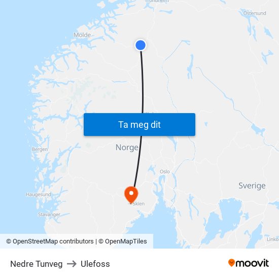 Nedre Tunveg to Ulefoss map