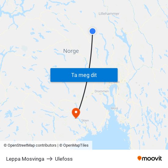 Leppa Mosvinga to Ulefoss map