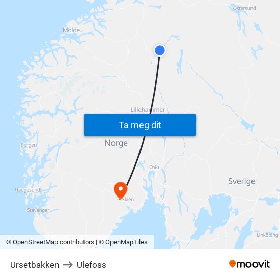 Ursetbakken to Ulefoss map