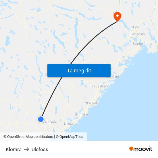 Klomra to Ulefoss map