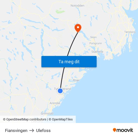 Fiansvingen to Ulefoss map