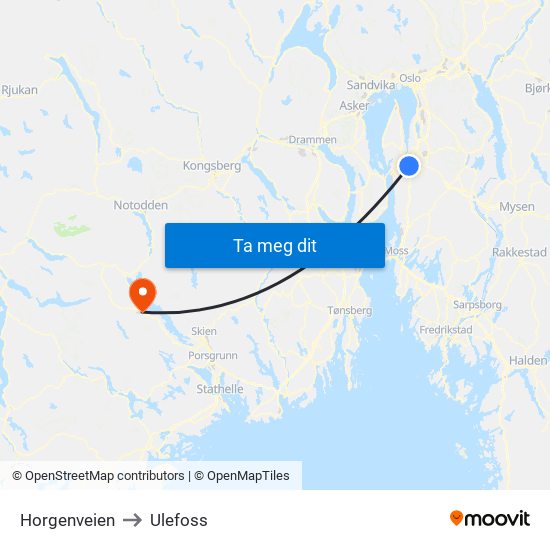 Horgenveien to Ulefoss map