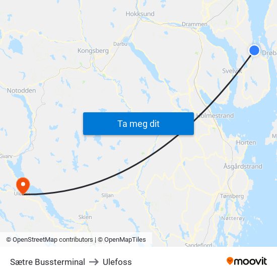 Sætre Bussterminal to Ulefoss map