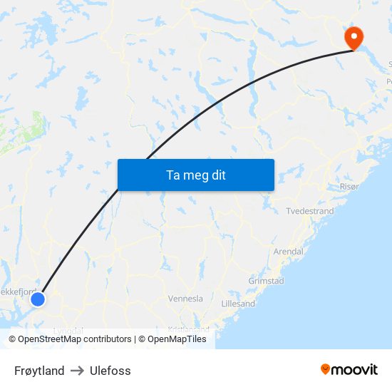 Frøytland to Ulefoss map