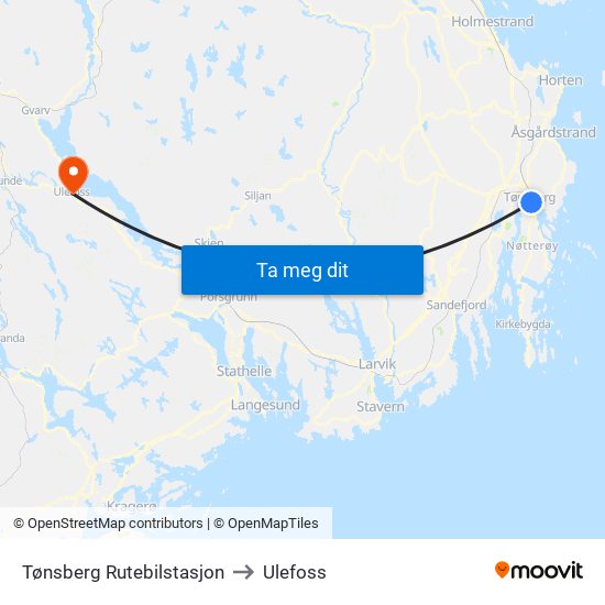 Tønsberg Rutebilstasjon to Ulefoss map