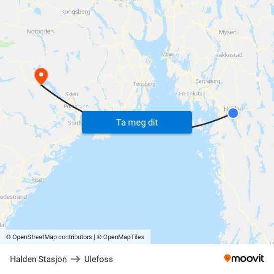 Halden Stasjon to Ulefoss map