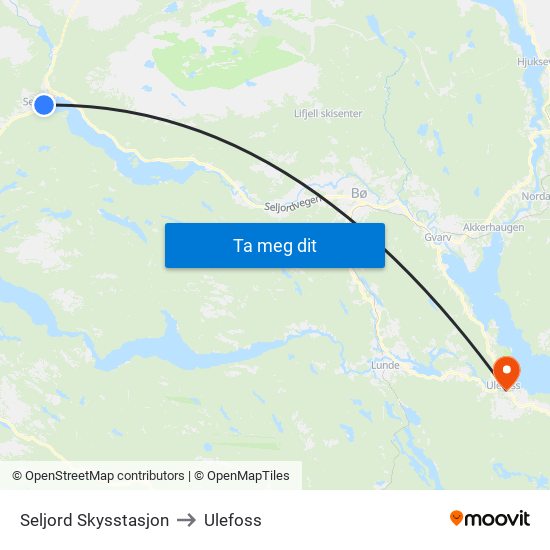 Seljord Skysstasjon to Ulefoss map