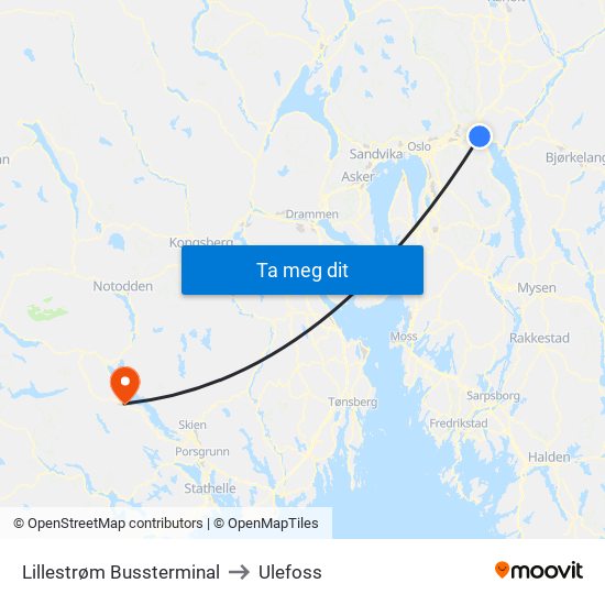 Lillestrøm Bussterminal to Ulefoss map