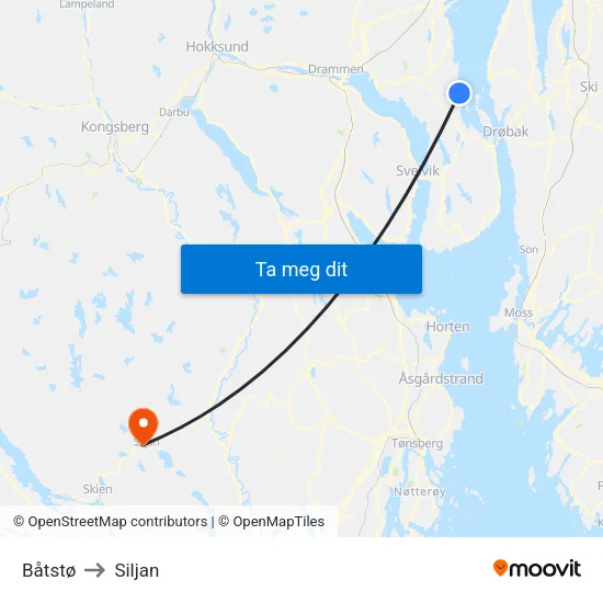 Båtstø to Siljan map