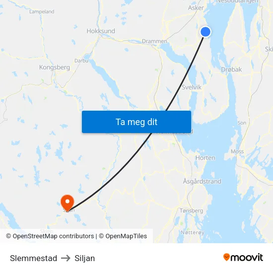 Slemmestad to Siljan map