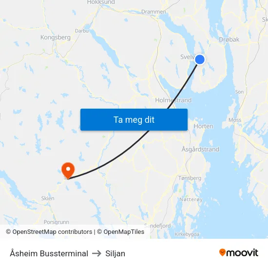 Åsheim Bussterminal to Siljan map