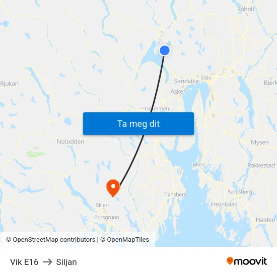 Vik E16 to Siljan map