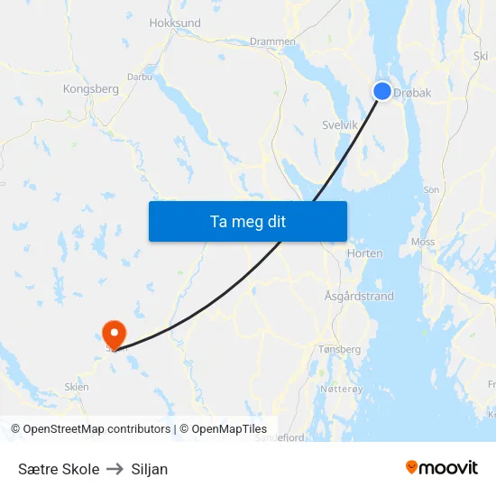Sætre Skole to Siljan map