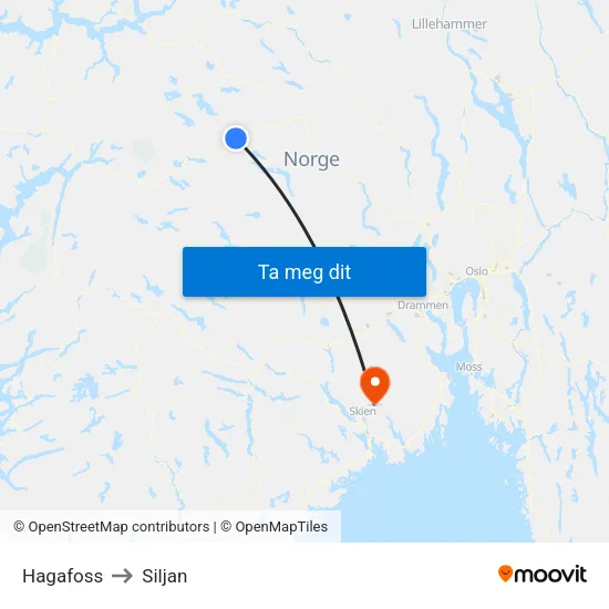 Hagafoss to Siljan map