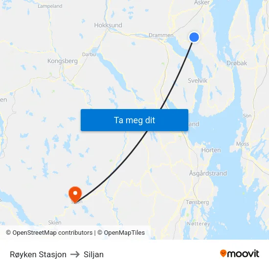 Røyken Stasjon to Siljan map