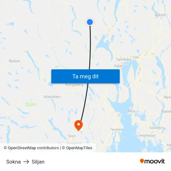 Sokna to Siljan map