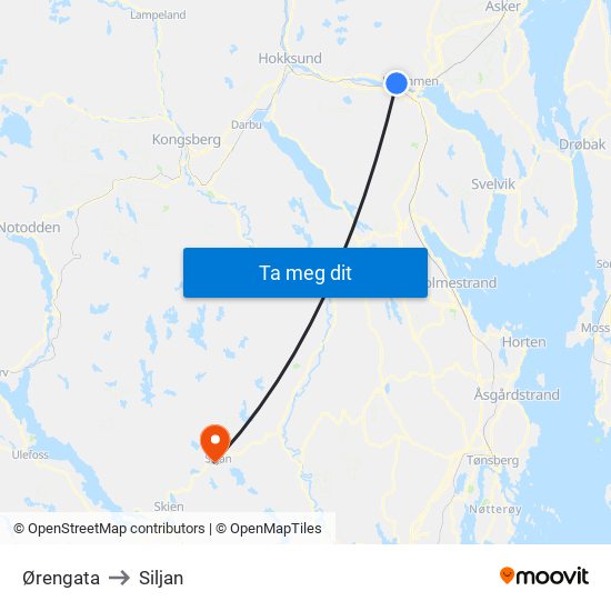 Ørengata to Siljan map