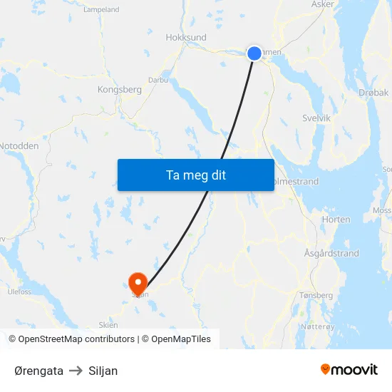 Ørengata to Siljan map