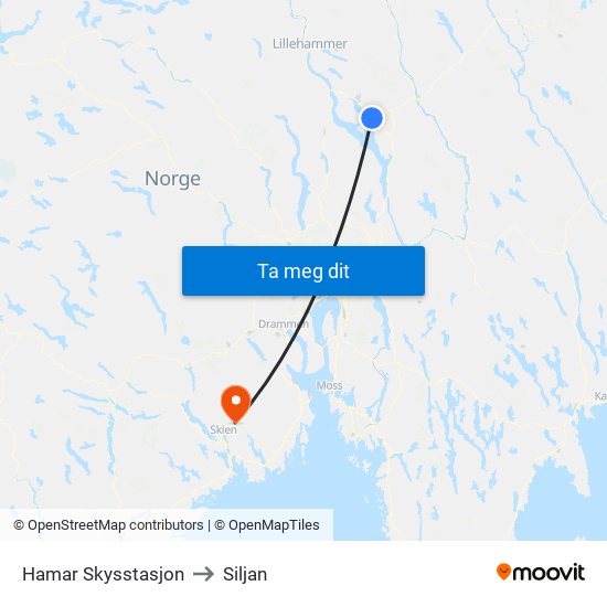 Hamar Skysstasjon to Siljan map