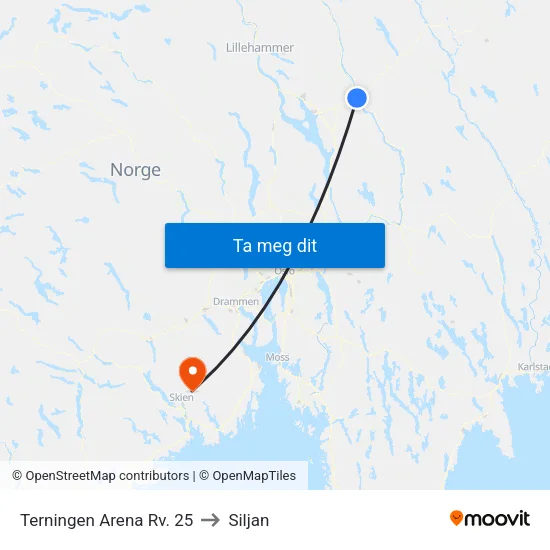 Terningen Arena Rv. 25 to Siljan map