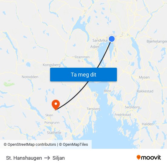 St. Hanshaugen to Siljan map