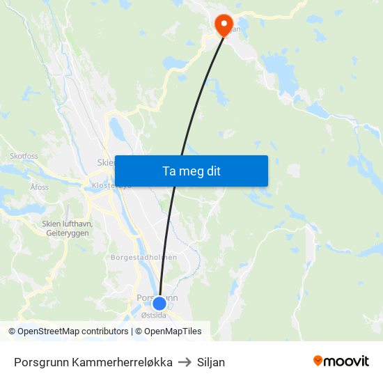 Porsgrunn Kammerherreløkka to Siljan map