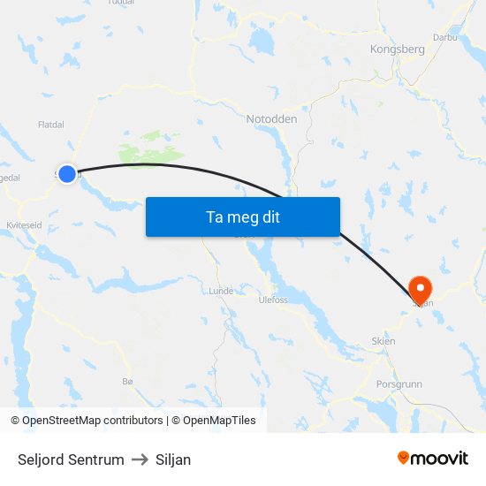 Seljord Sentrum to Siljan map