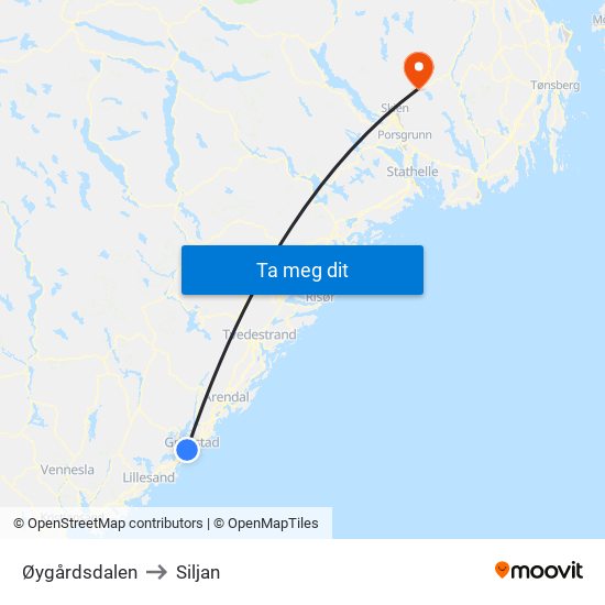 Øygårdsdalen to Siljan map