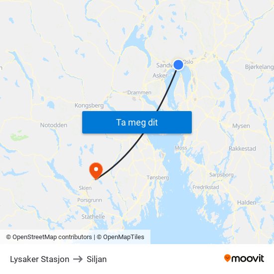 Lysaker Stasjon to Siljan map