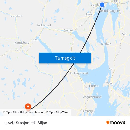 Høvik Stasjon to Siljan map
