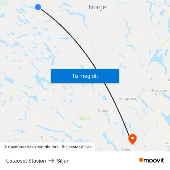 Ustaoset Stasjon to Siljan map