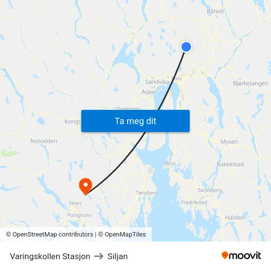 Varingskollen Stasjon to Siljan map